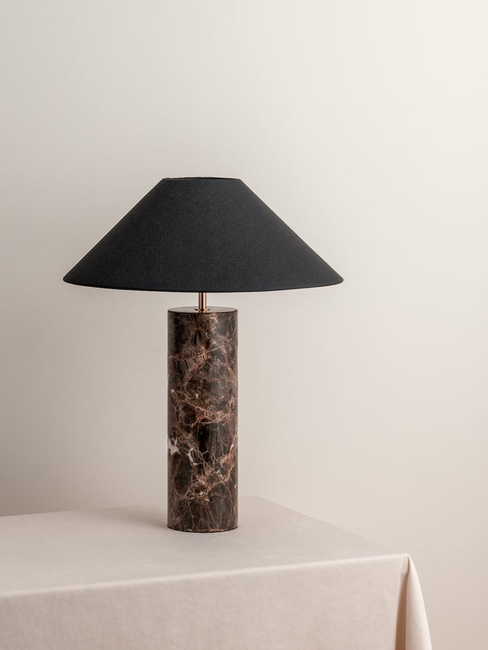 Morola 1 light large brown marble cylinder table lamp