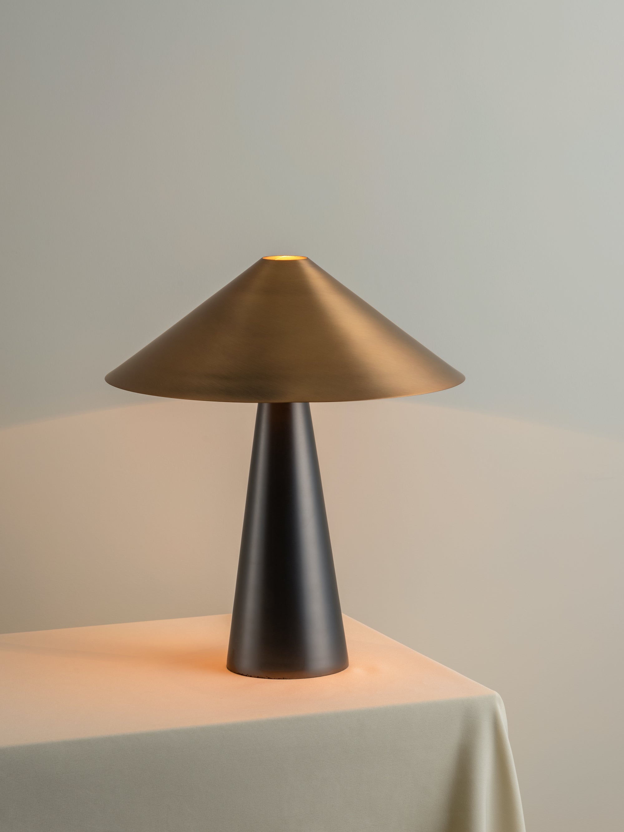 Orta - 1 light antique silver and burnished brass cone table lamp | Table Lamp | Lights & Lamps Inc | USA