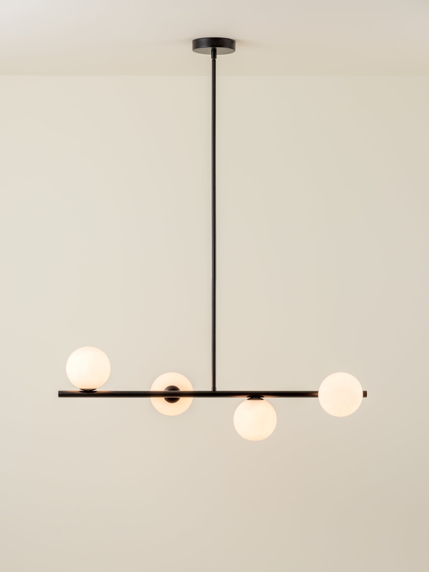Perch - 4 light matt black and opal pendant bar | Ceiling Light | Lights & Lamps Inc | USA