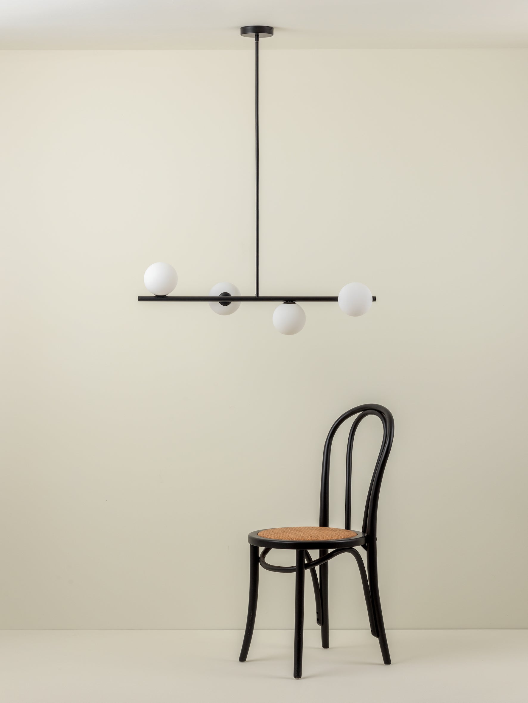Perch - 4 light matt black and opal pendant bar | Ceiling Light | Lights & Lamps Inc | USA