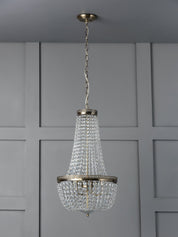 Pioni - 3 light antique brass crystal glass chandelier | Ceiling Light | Lights & Lamps Inc | Modern Affordable Designer Lighting | USA