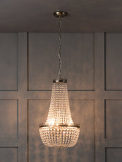 Pioni - 3 light antique brass crystal glass chandelier | Ceiling Light | Lights & Lamps Inc | Modern Affordable Designer Lighting | USA