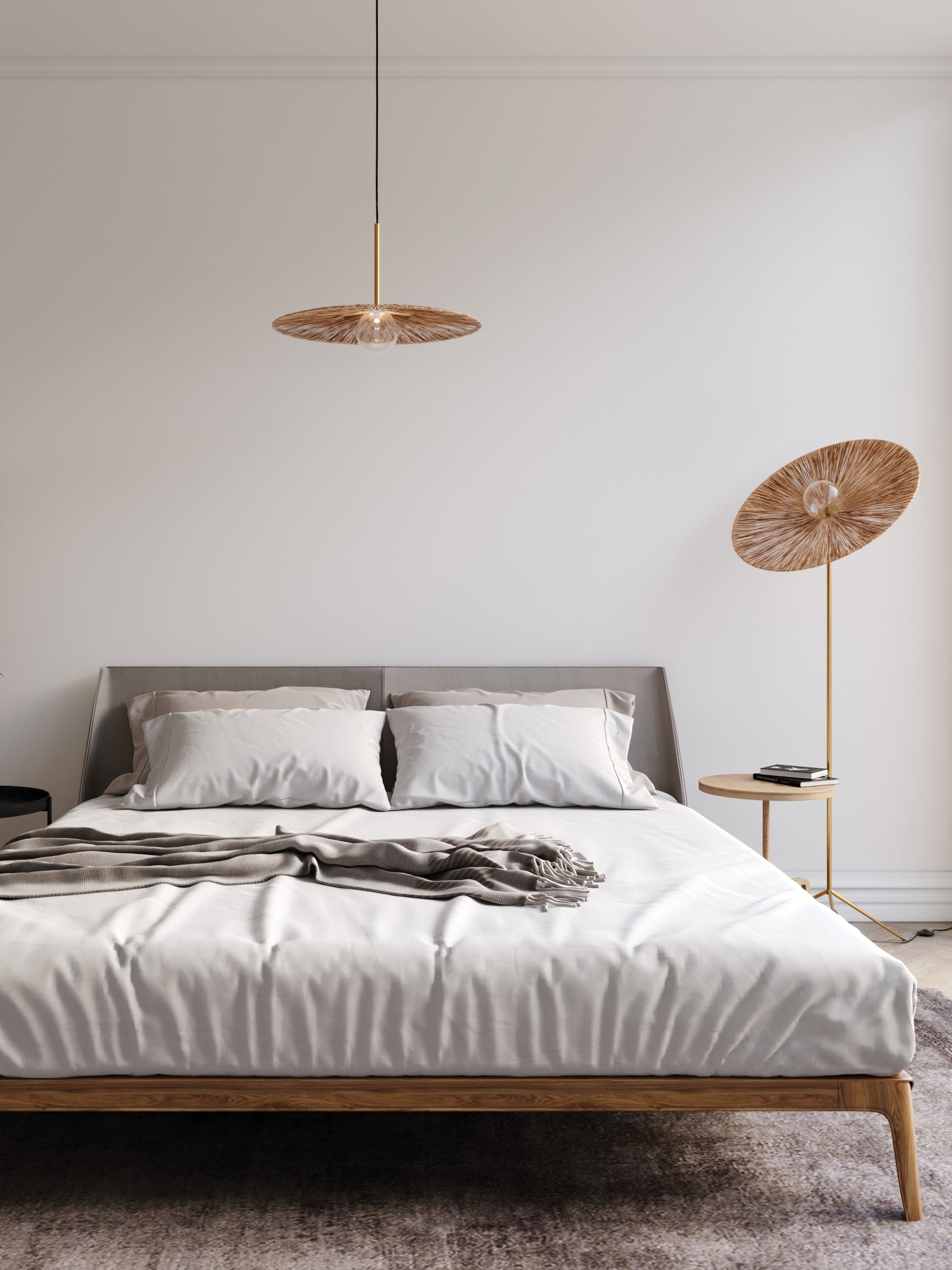 Ridotti - 1 Light Natural Raffia and Burnished Brass Floor Lamp | Floor Lamp | Lights & Lamps Inc | Modern Affordable Designer Lighting | USA