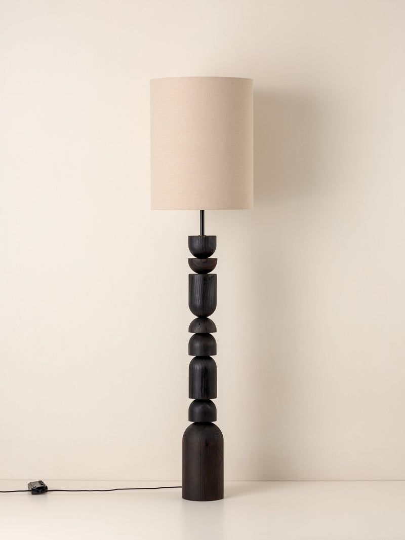 Aska charred wood and natural linen floor lamp