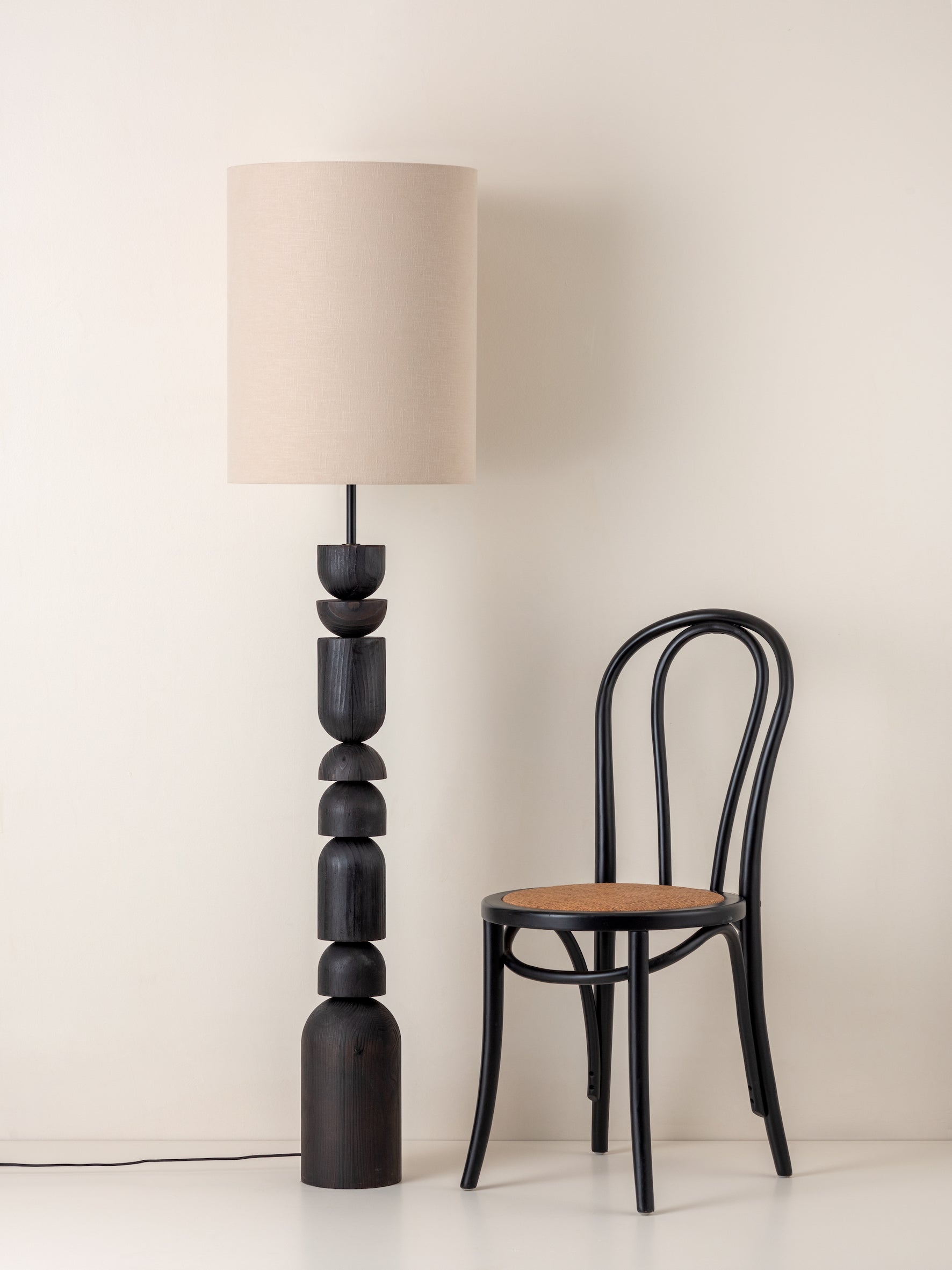 Aska - charred wood and natural linen floor lamp | Floor Lamp | Lights & Lamps Inc | USA