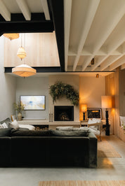 Aska - charred wood and natural linen floor lamp | Floor Lamp | Lights & Lamps Inc | Modern Affordable Designer Lighting | USA