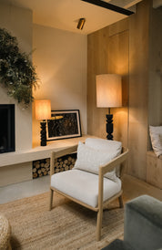 Aska - charred wood and natural linen floor lamp | Floor Lamp | Lights & Lamps Inc | Modern Affordable Designer Lighting | USA