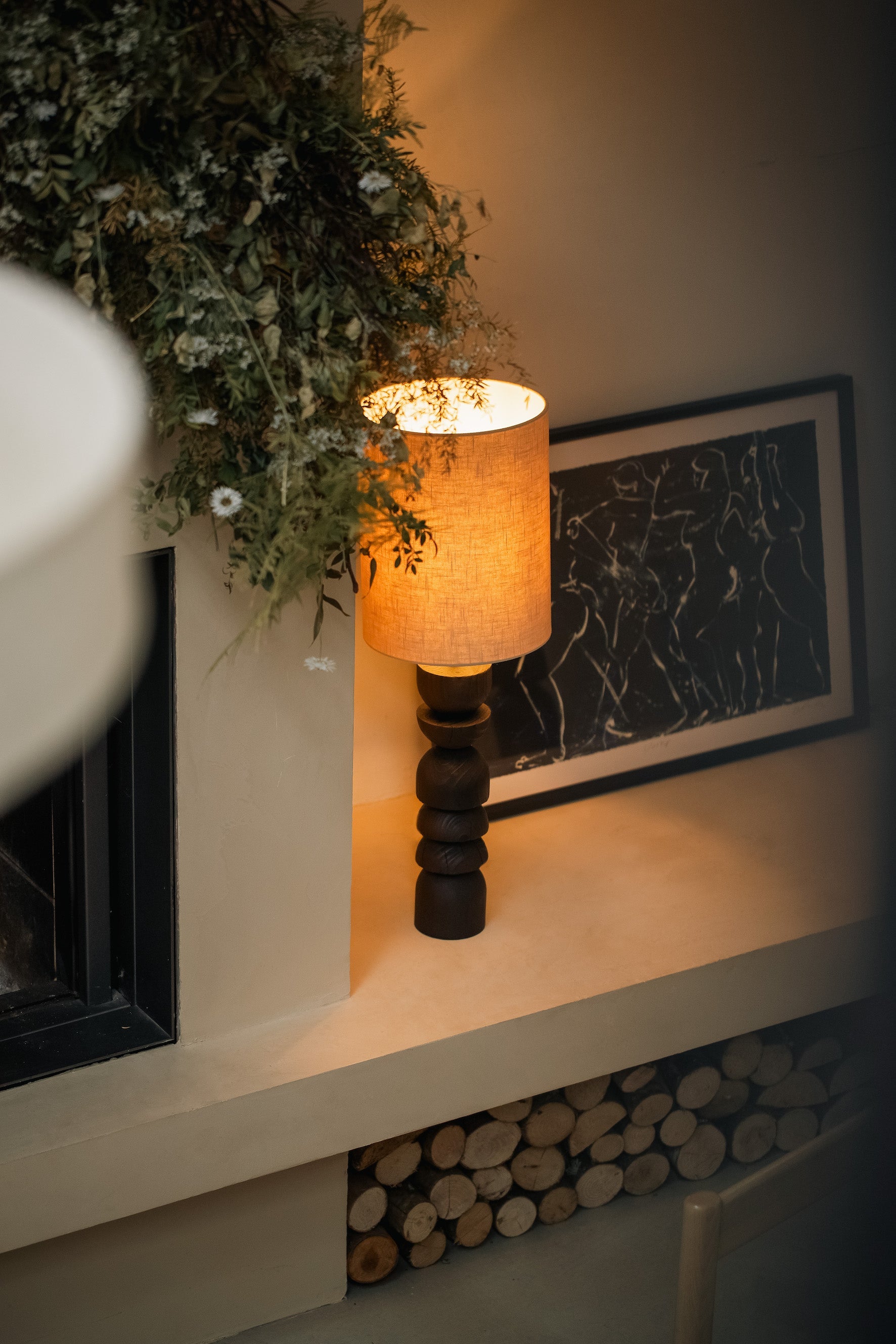 Aska - tall charred wood and natural linen table lamp | Table Lamp | Lights & Lamps Inc | USA