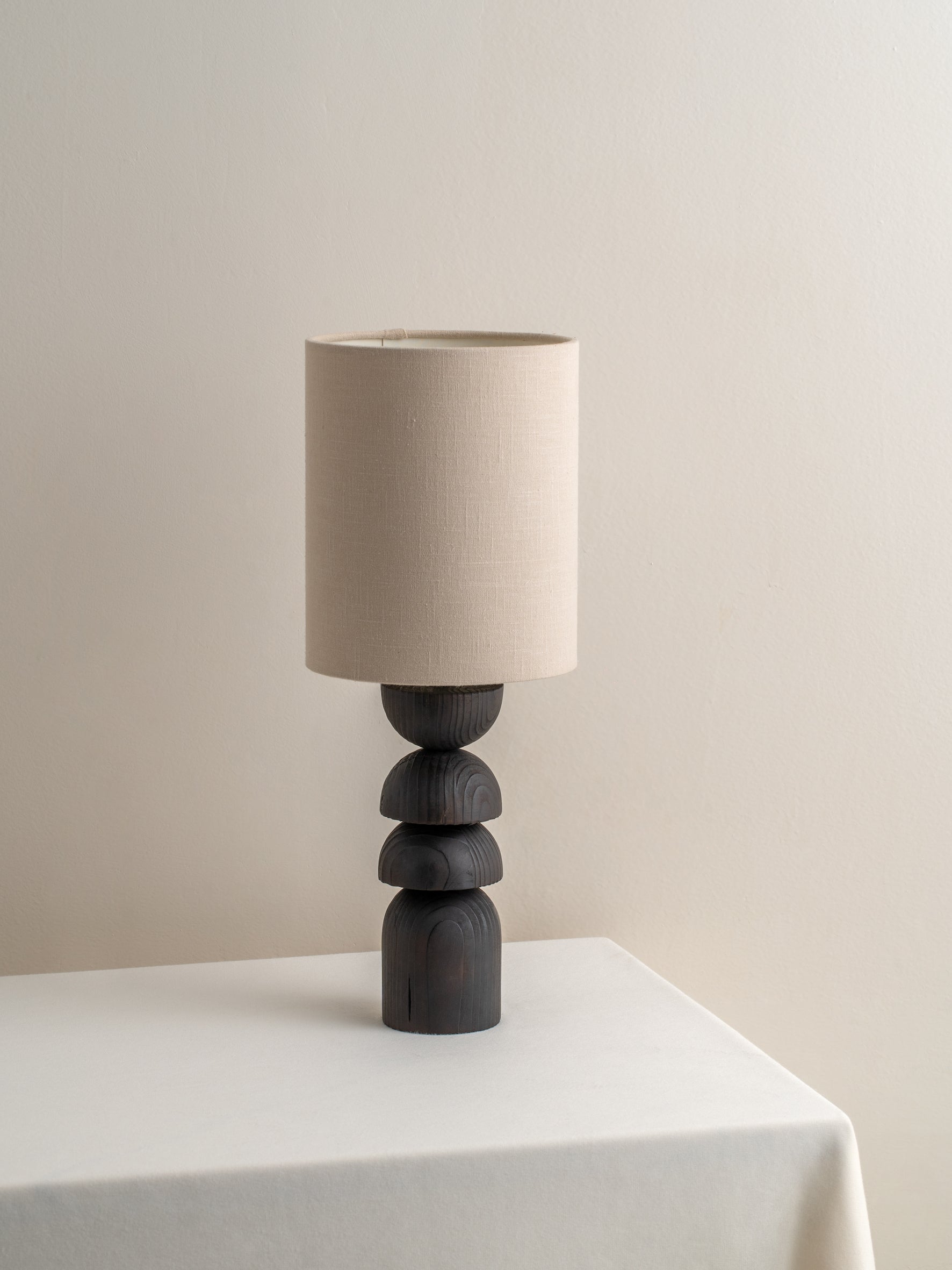 Aska - small charred wood and natural linen table lamp | Table Lamp | Lights & Lamps Inc | USA