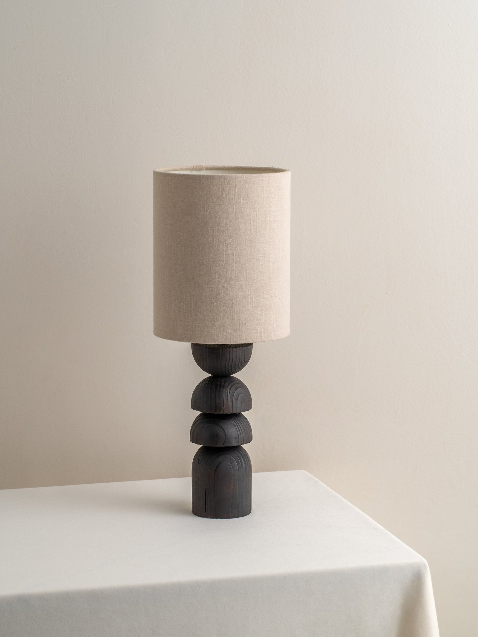 Aska small charred wood and natural linen table lamp