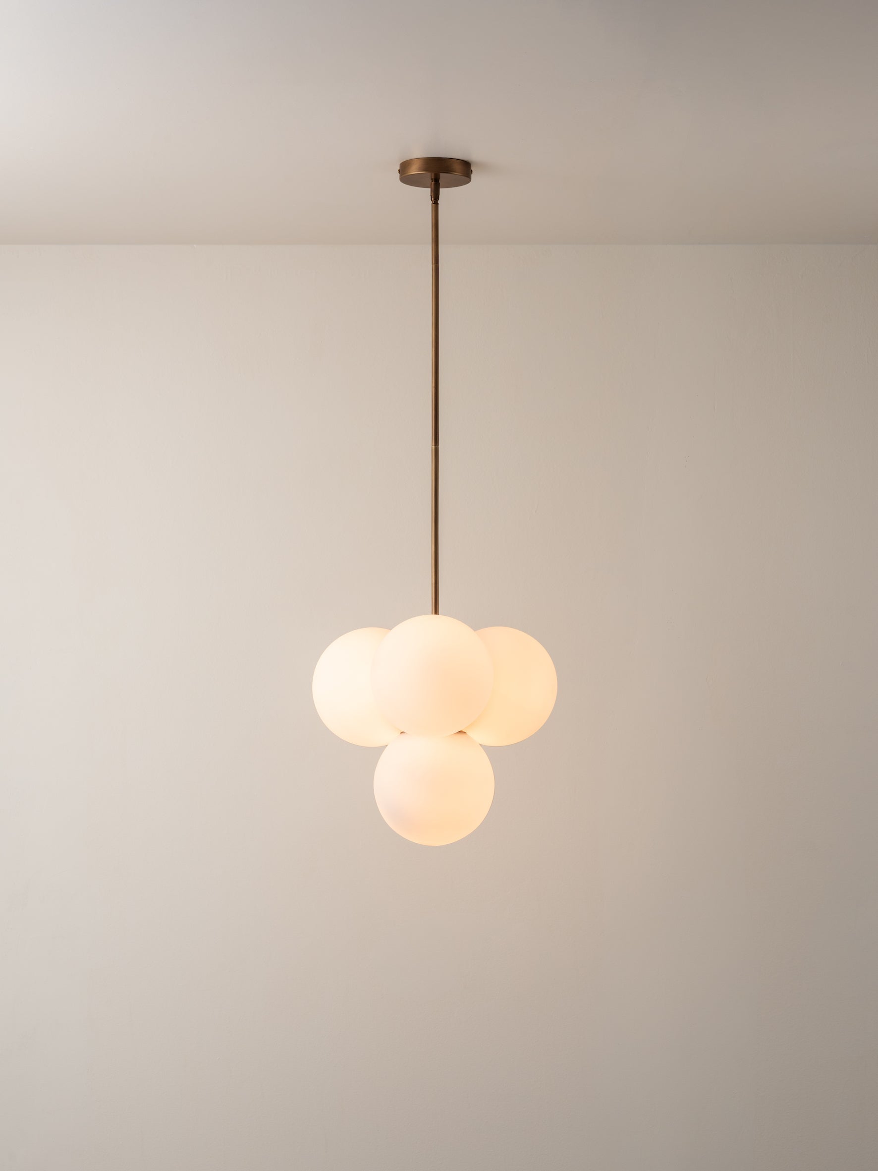 Boule - 4 light brass and opal pendant light | Ceiling Light | Lights & Lamps Inc | Modern Affordable Designer Lighting | USA