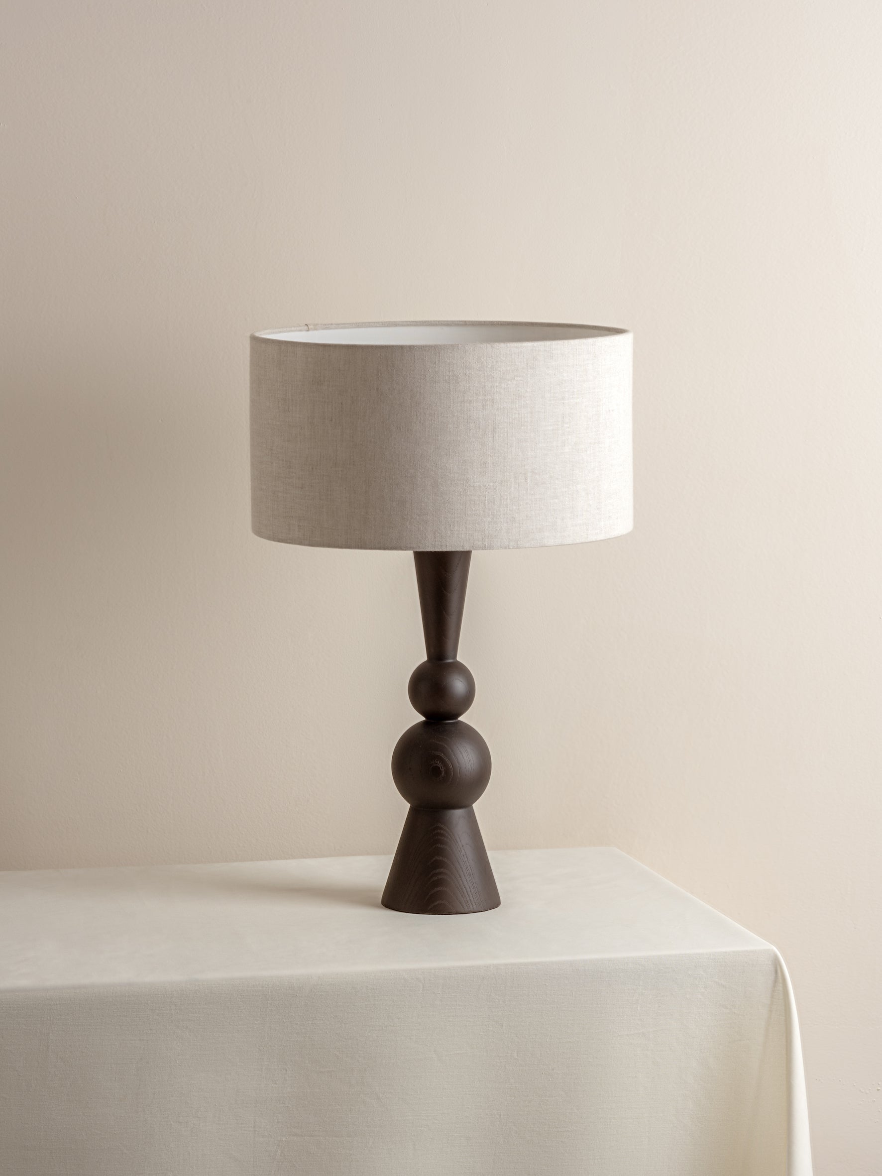 Carmine - dark wood and linen table lamp | Table Lamp | Lights & Lamps Inc | USA