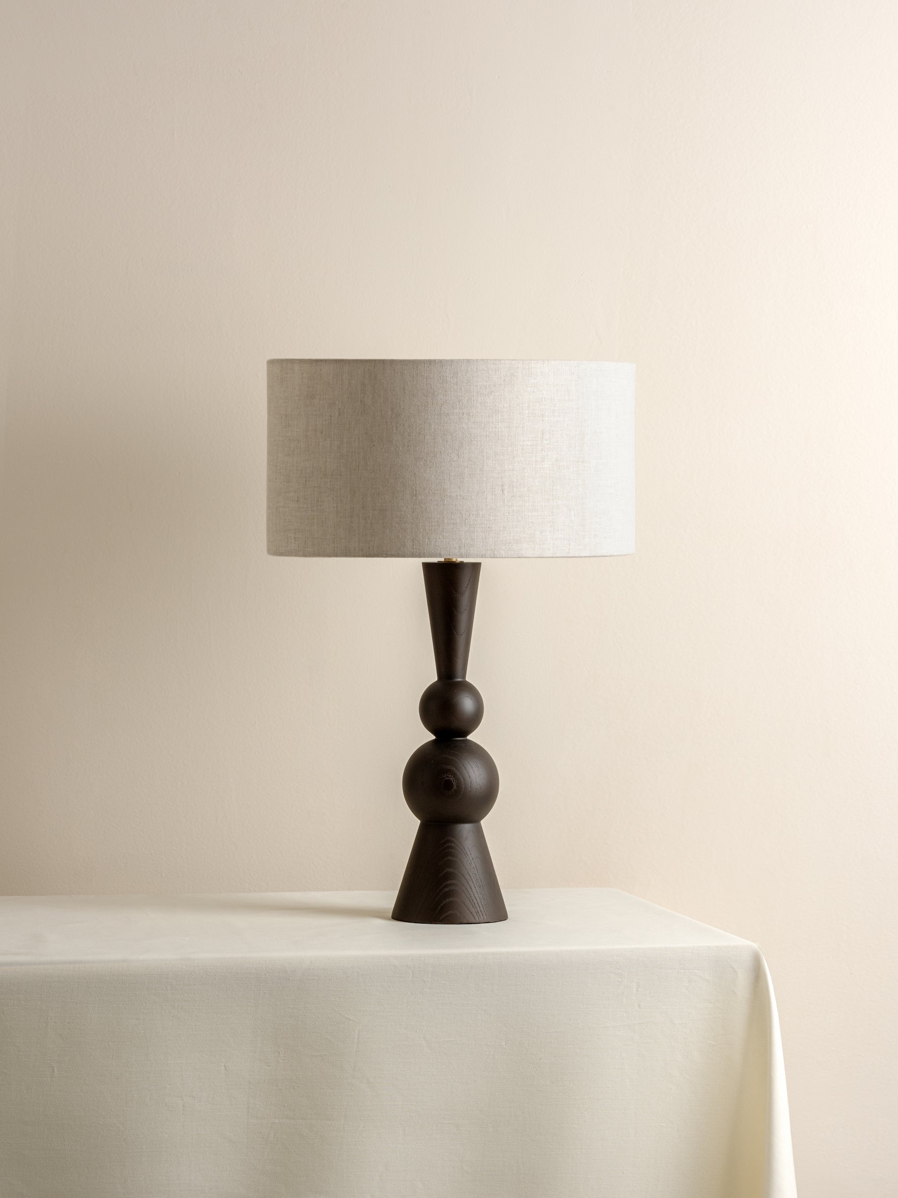 Carmine - dark wood and linen table lamp | Table Lamp | Lights & Lamps Inc | USA