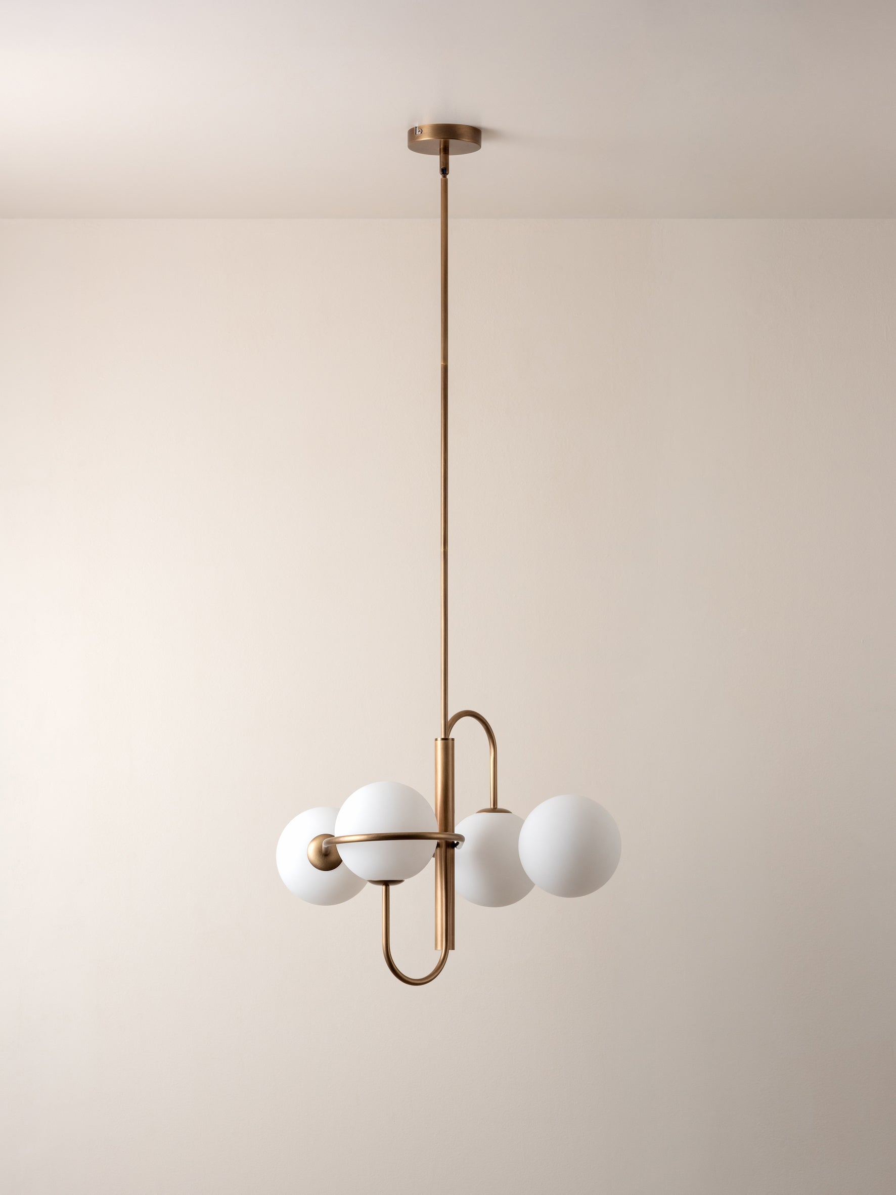 Decora - 4 light aged brass and opal pendant | Ceiling Light | Lights & Lamps Inc | USA