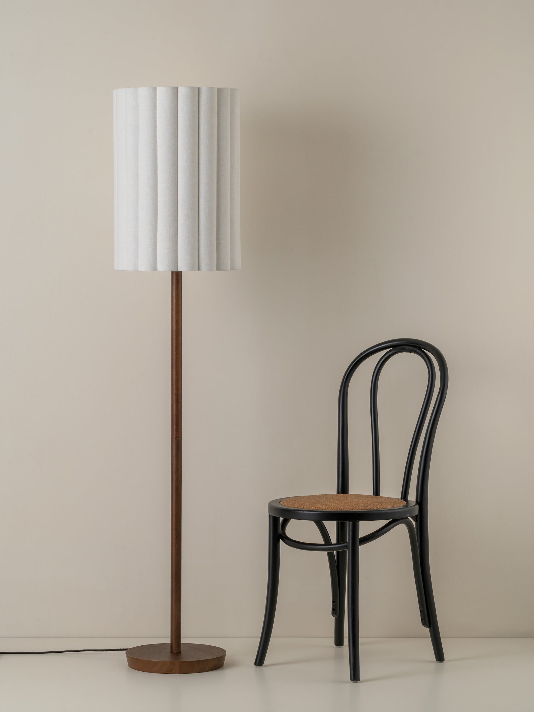 Folia - walnut wood and scalloped natural linen floor lamp | Floor Lamp | Lights & Lamps Inc | USA