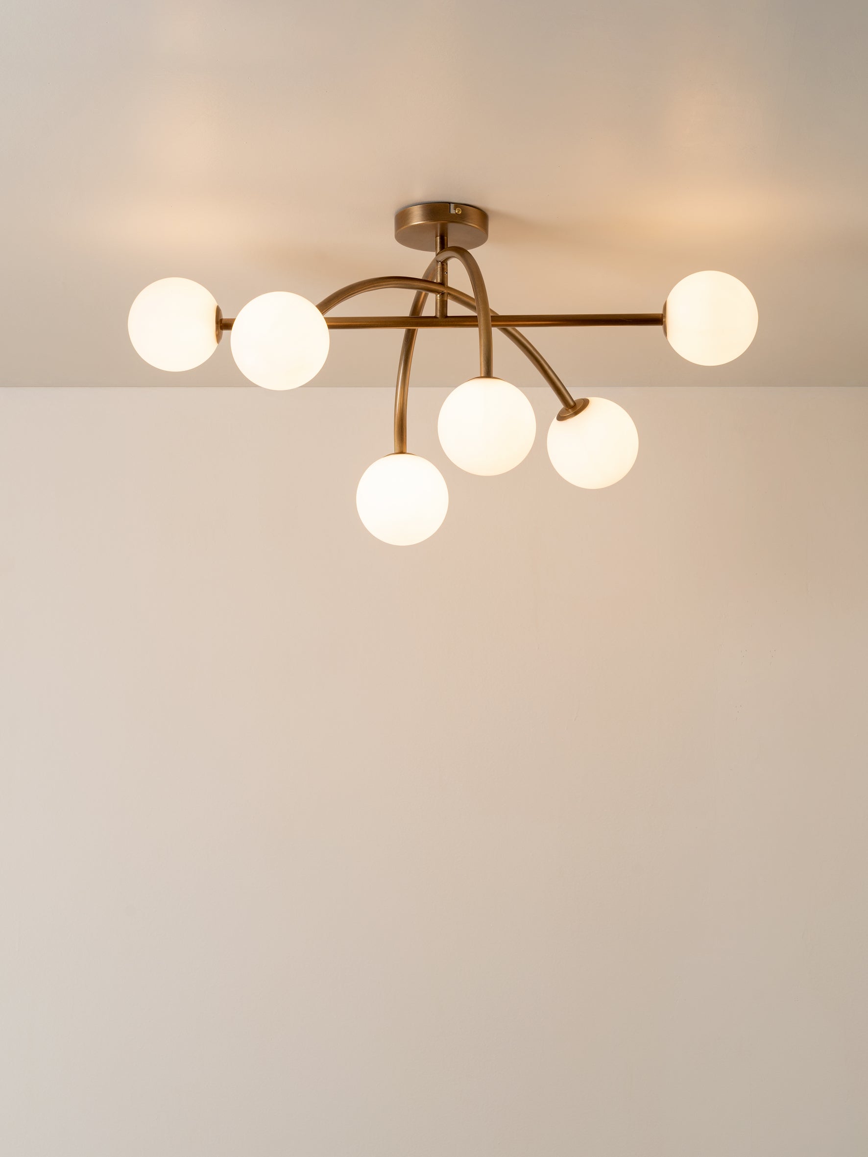 Perry - 6 light aged brass and opal flush pendant – lights&lamps