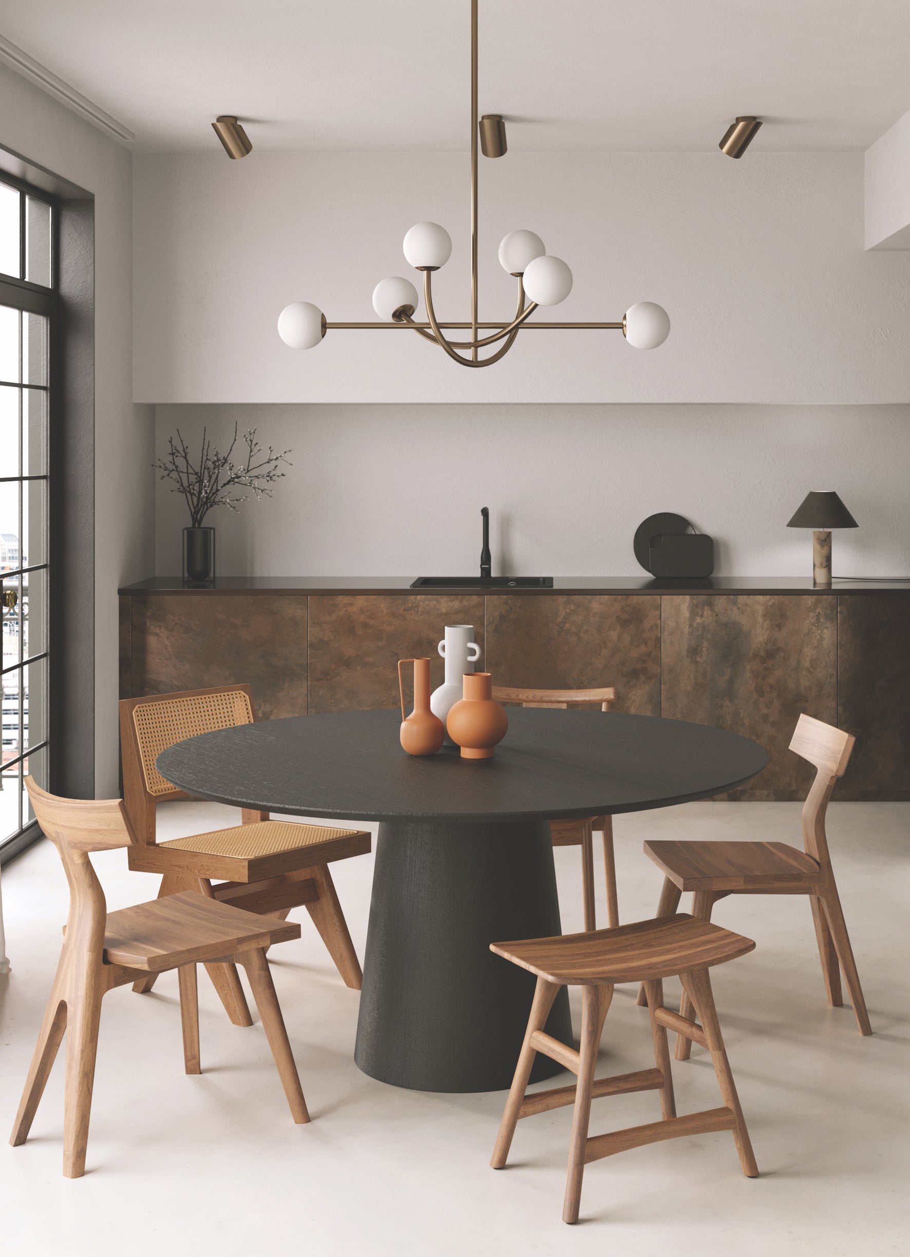 Perry - 6 light aged brass and opal pendant | Ceiling Light | Lights & Lamps Inc | Modern Affordable Designer Lighting | USA