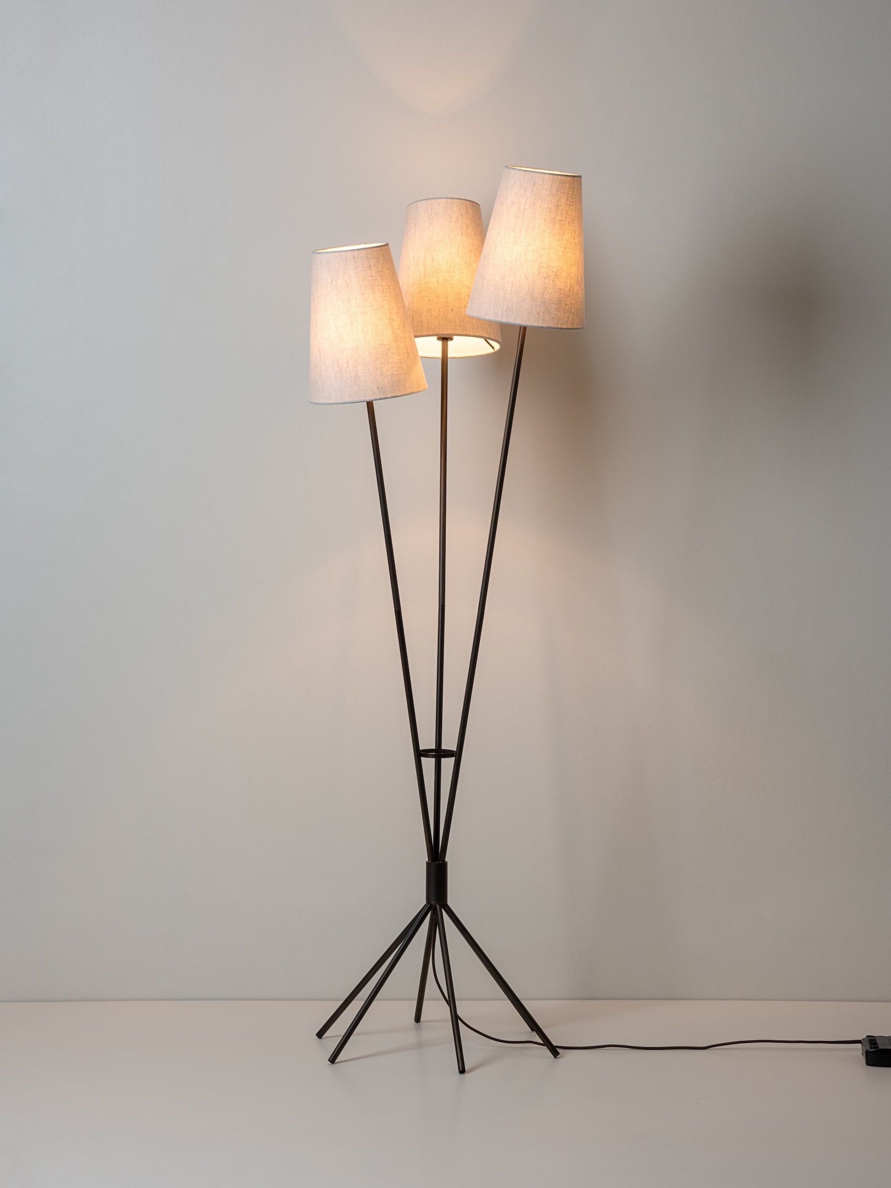 Renwick - 3 light linen and bronze floor lamp | Floor Lamp | Lights & Lamps Inc | Modern Affordable Designer Lighting | USA