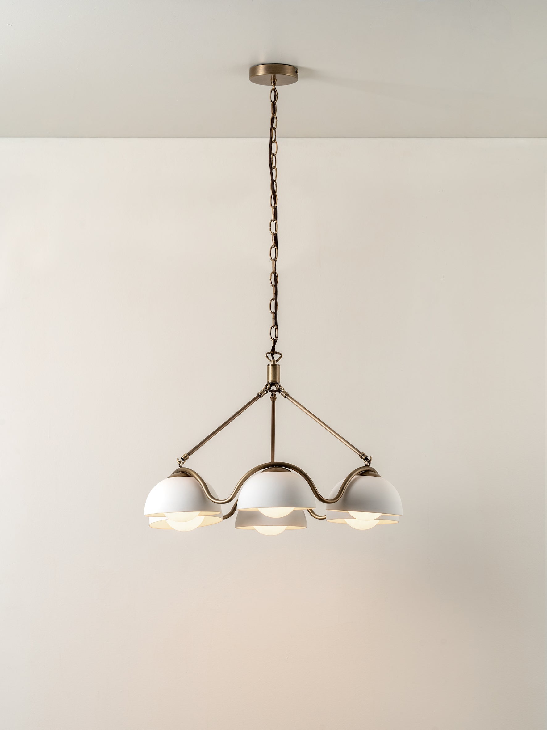 Waverly - 6 light aged brass and white porcelain pendant | Ceiling Light | Lights & Lamps Inc | Modern Affordable Designer Lighting | USA