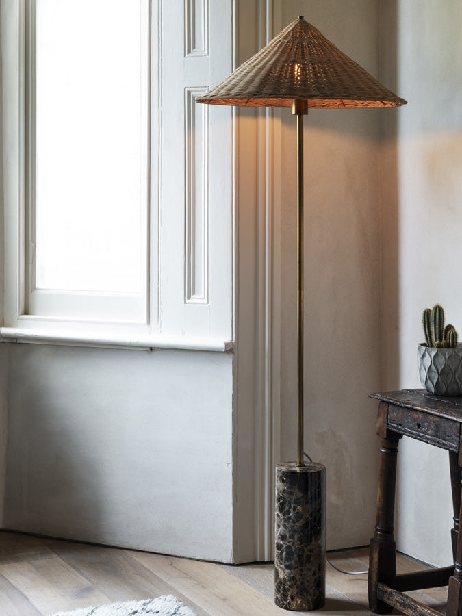 Ardini - 1 light rattan and brown marble floor lamp | Floor Lamp | Lights & Lamps Inc | USA