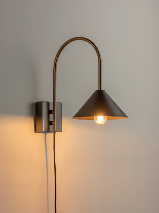 Orta - 1 light antique silver and burnished brass cone wall light | Wall Light | Lights & Lamps Inc | USA