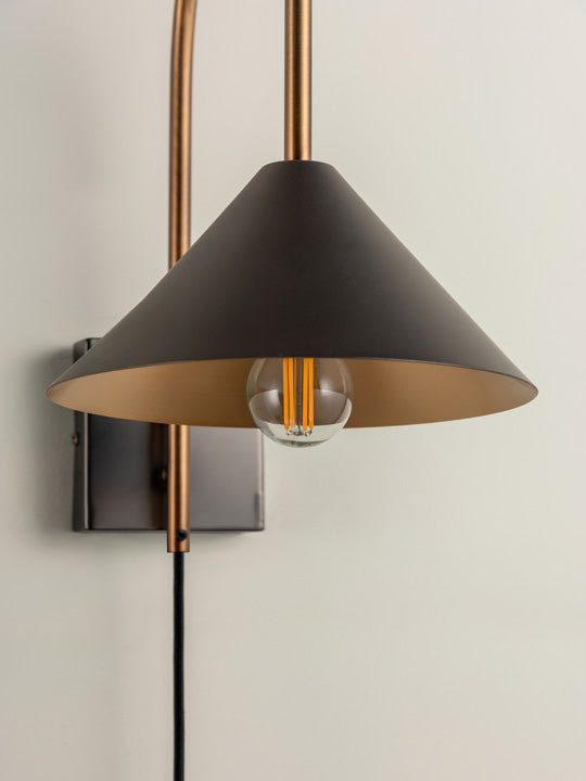 Orta - 1 light antique silver and burnished brass cone wall light | Wall Light | Lights & Lamps Inc | Modern Affordable Designer Lighting | USA